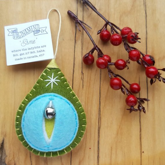 The vaginaments are handmade with felt and have a little festive bell inside. (Credit: Etsy/FeltMelons)