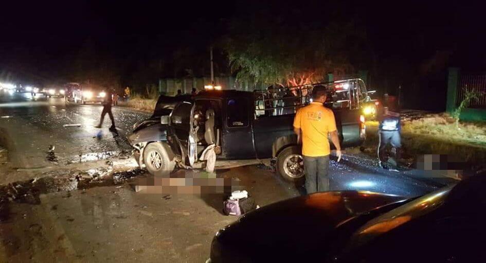 Four dead in Korat as pickups crash on curve