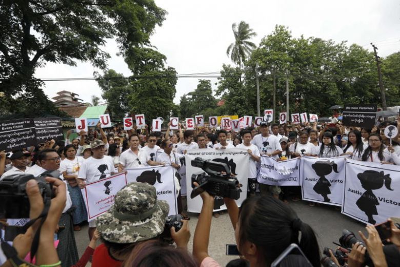 Thousands protest Myanmar child rape