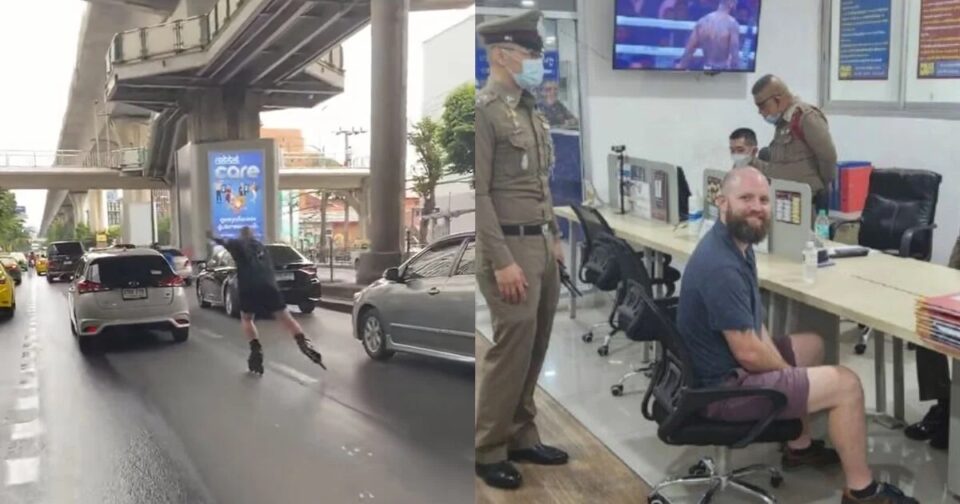 fined for rollerblading on busy Bangkok road