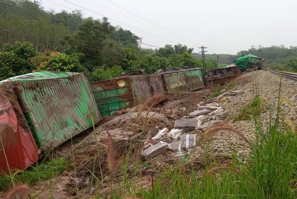 The train derailed after a loud bang that sounded like a bomb blast occurred on the track, Thai media reported.