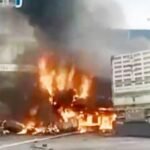 truck crashes and burns on motorway