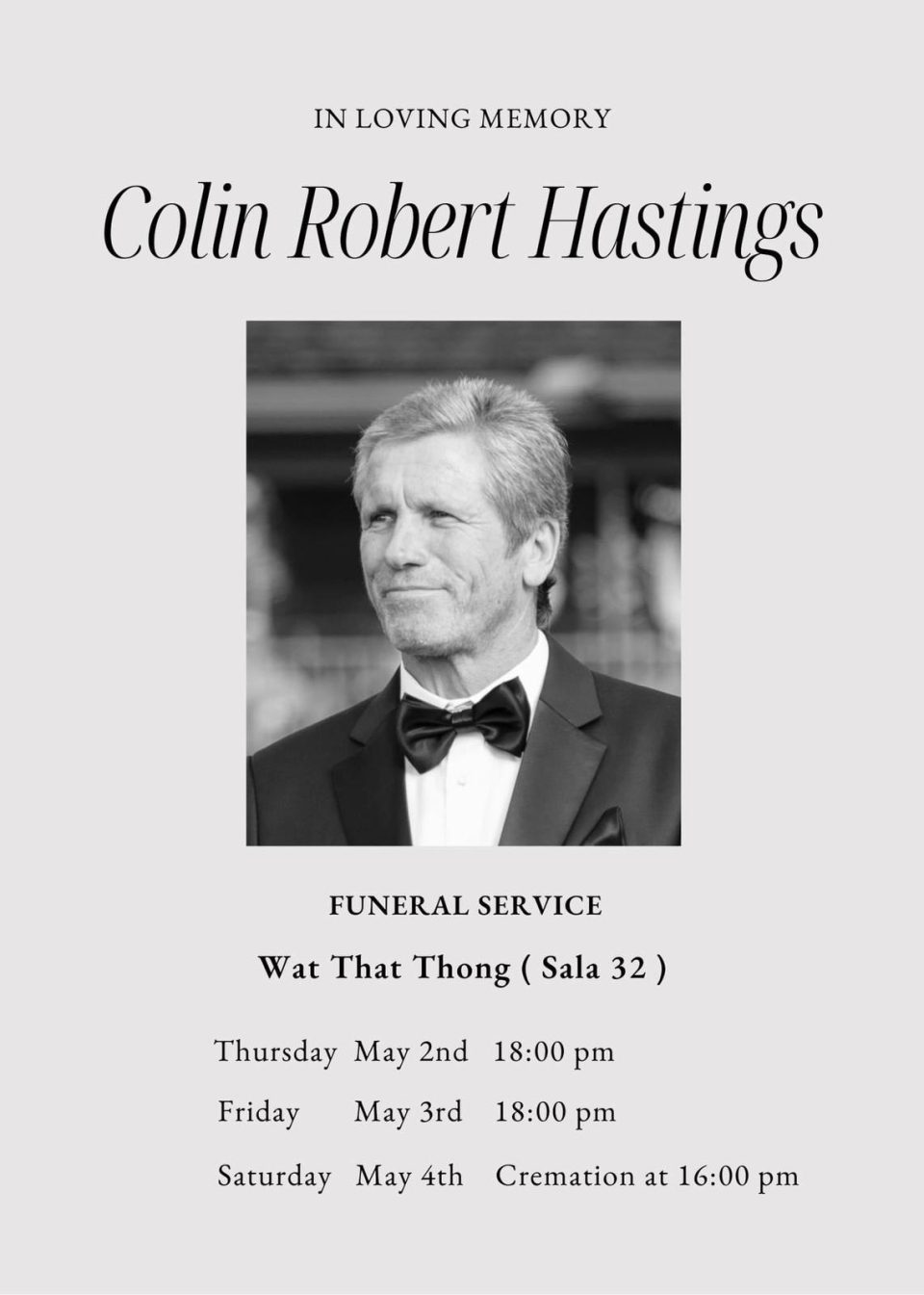 The funeral service for Colin Robert Hastings