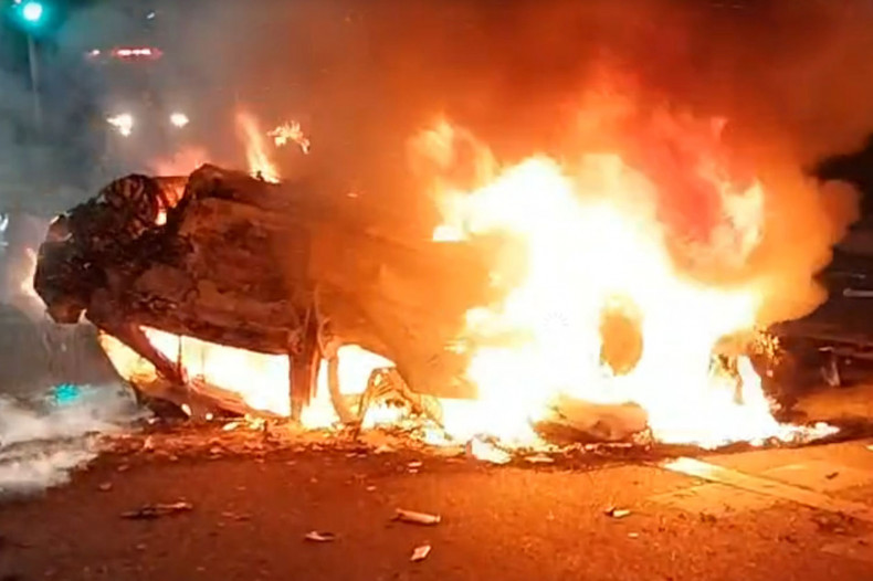 car bursts into flames