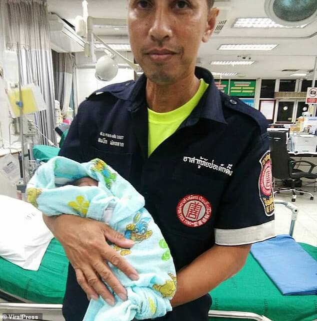 The tiny infant was given treatment by emergency services at the scene then taken to hospital and found to be healthy
