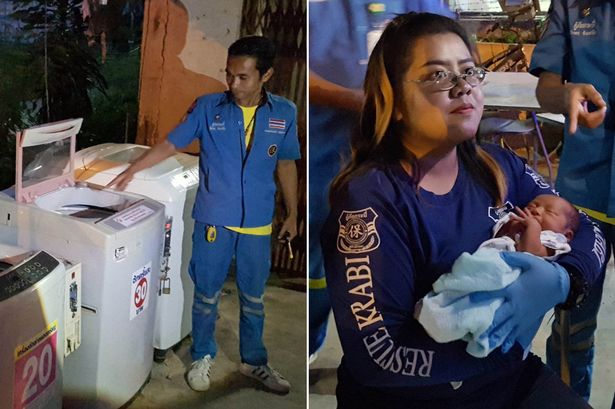 Newborn baby left alive in a WASHING MACHINE in Thailand