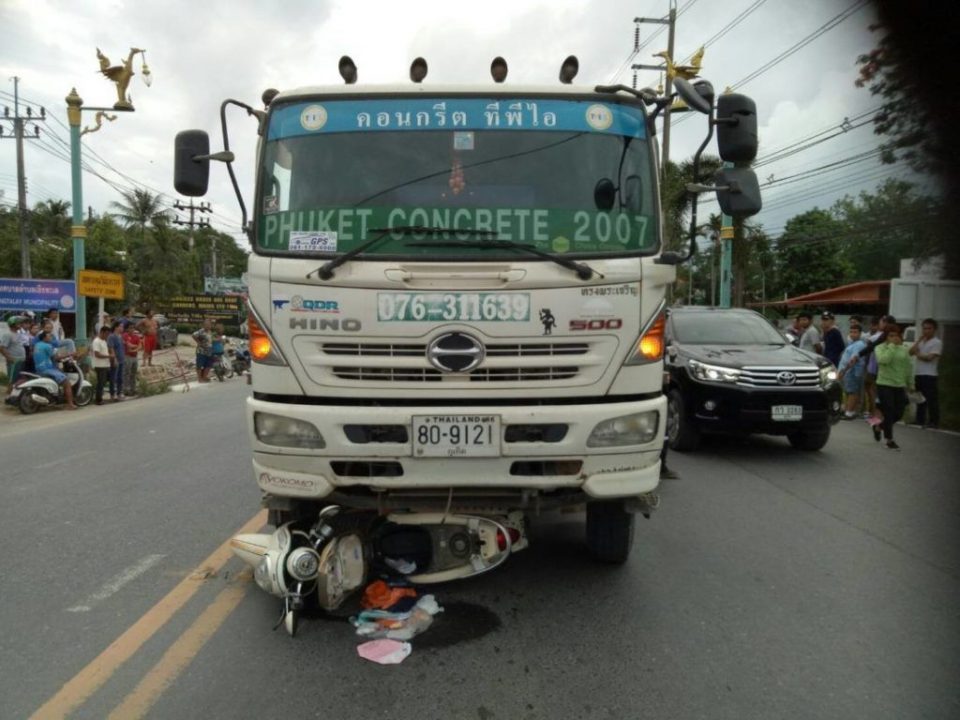 Motorcyclist crushed to death by cement truck in Thalang