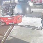 Shocking moment London bus driver crashes into depot