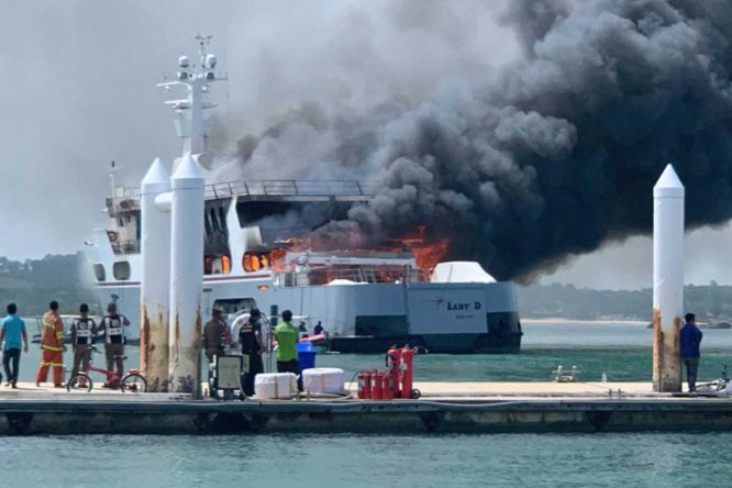 Super yacht GUTTED BY FLAMES in Phuket