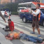 Taxi Motorbike driver crushed by a tour bus in Pattaya, driver flees the scene