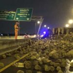 Truck driver nods off, durian scattered over ring road