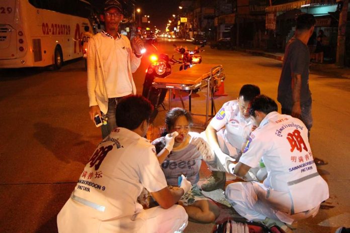 53 year old woman injured after drunken taxi motorbike driver crashes into her in Pattaya