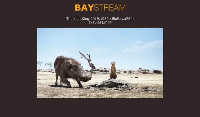 The Lion King is one of thousands of new movies that can be watched instantly through The Pirate Bay's BayStream (Screengrab)