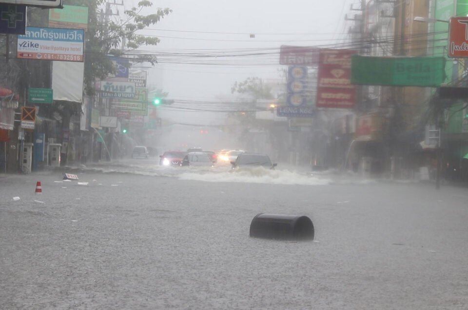 Traffic stalled by heavy flooding