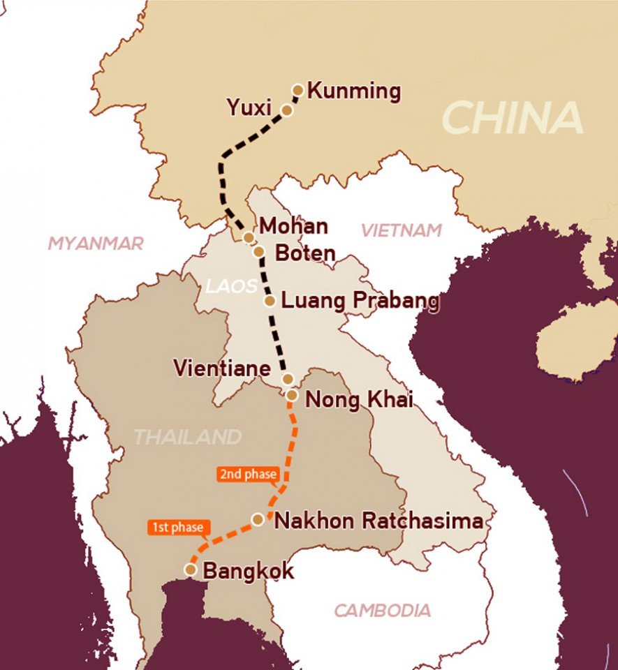 China-Laos- Railway Map